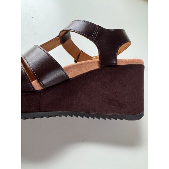 New! Vionic Hoola Tawny T-strap Wedge Platform Sandal, 9.5 wide, brown leather - Picture 12 of 15